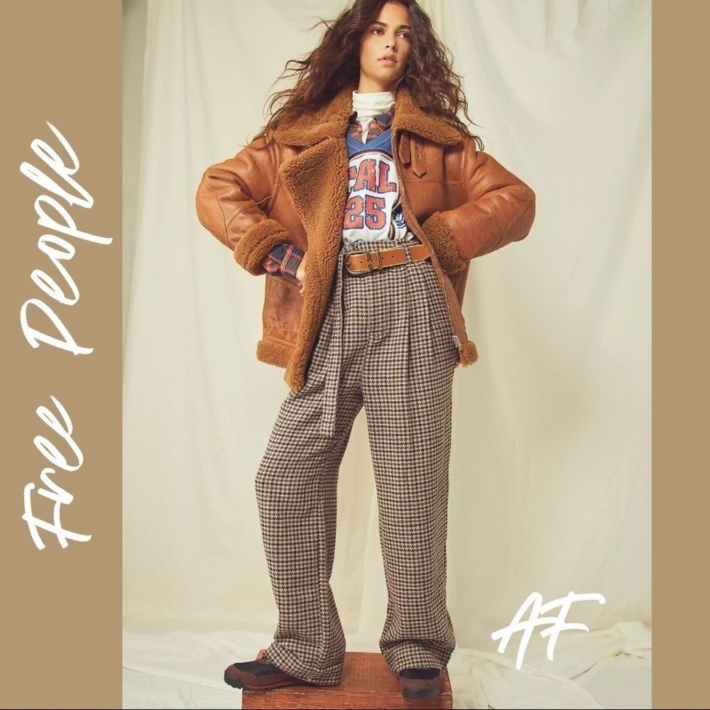 FREE PEOPLE MARYAM HOUNDSTOOTH PAPER-BAG SLACKS